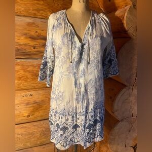 Zara Blue and Cream Patterned Dress